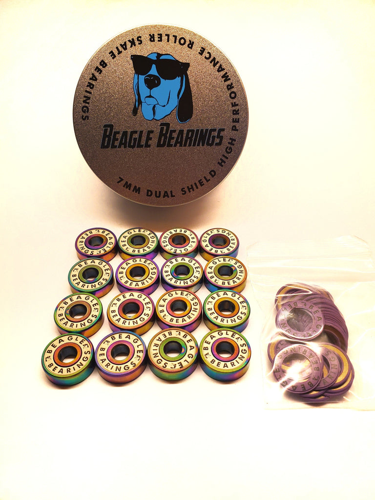7mm  Rainbow/White Bearings + Purple Swappable Shields 